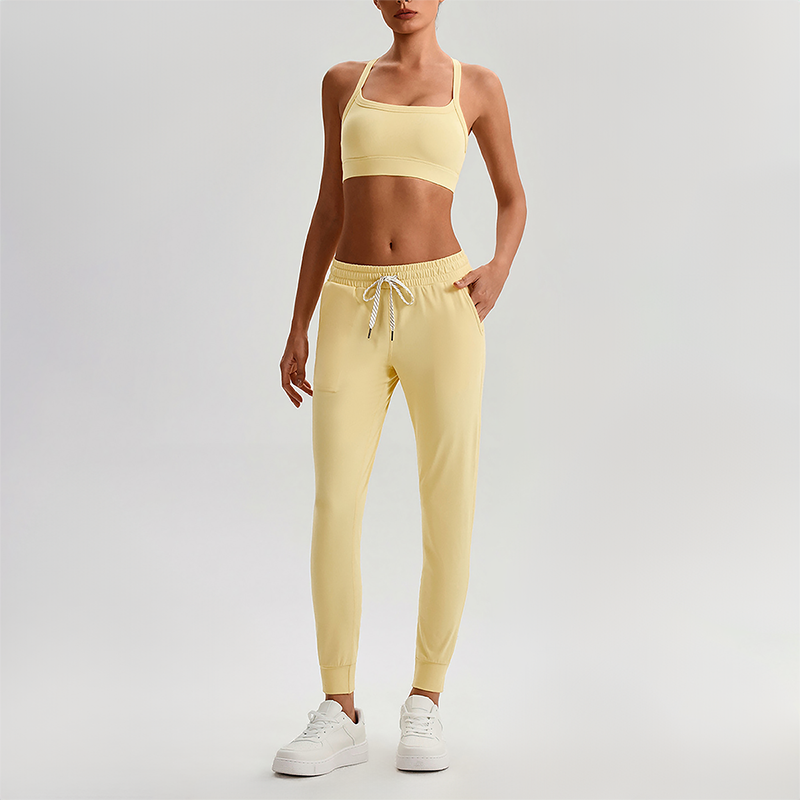 Wholesale Naked-Feel Open-Back Sports Bra & High-Waist Jogger Pants Set – Sculpting Yoga 2-Piece