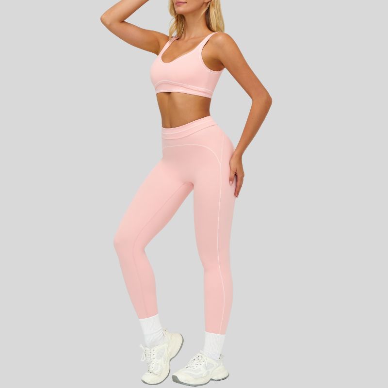 Contrasting Color Sports Bra + high waist leggings 2-piece set