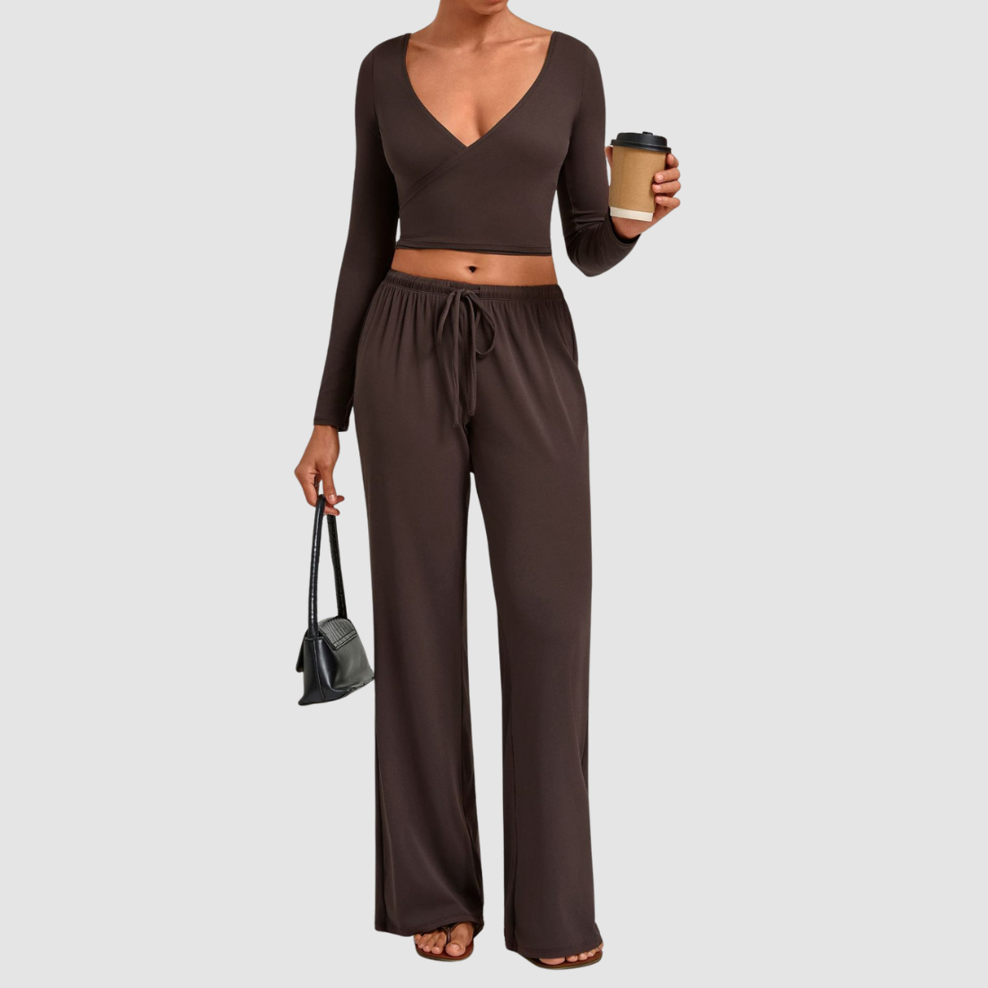 Wholesale Women’s Tie-Front Zip Yoga Cover-Up & Straight-Leg Pants Set