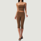 Wholesale Women's Brushed Strapless Tube Top & Mid-Length Leggings Set – Padded Yoga Fitness 2-Piece