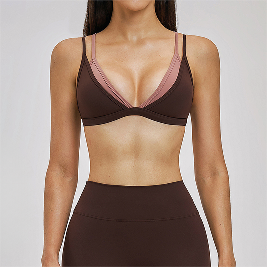 Wholesale fake two contrasting back yoga bras