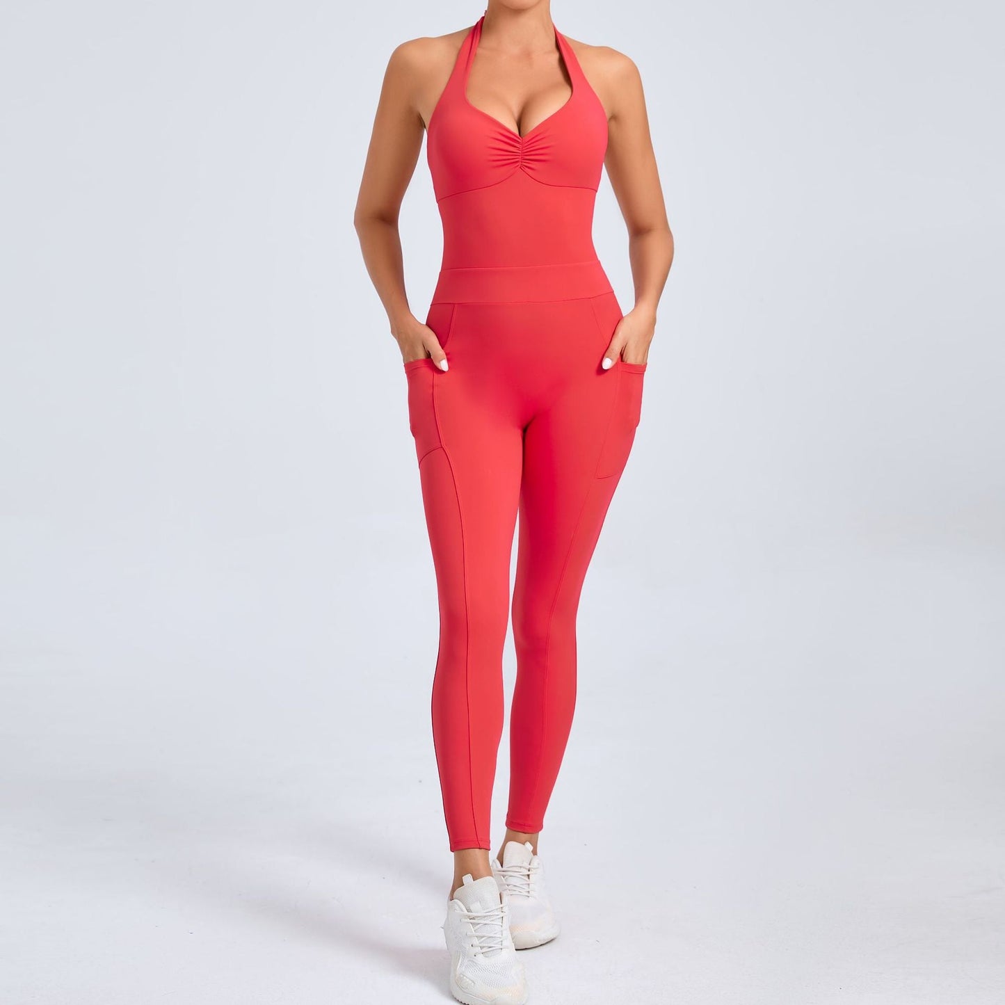 Halter hollow out tight fitting sports jumpsuit
