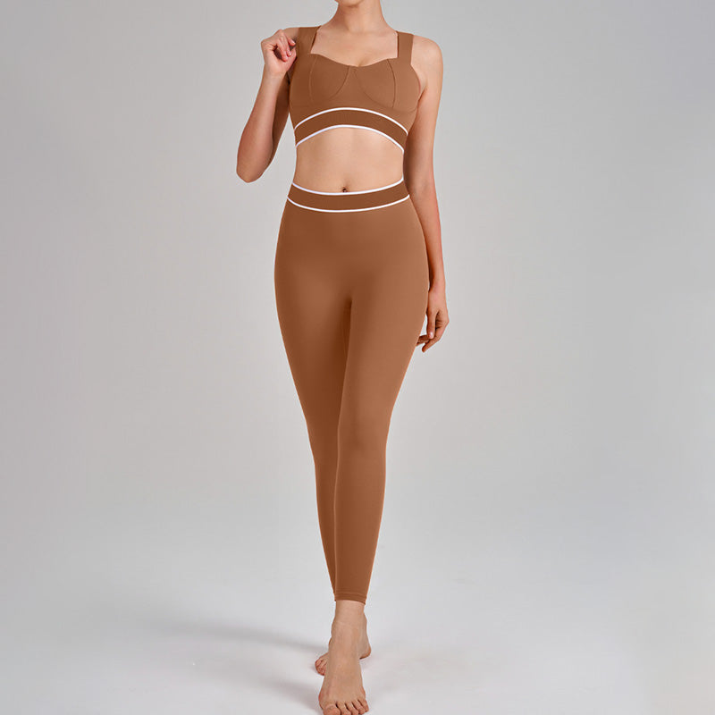 Color-Blocked Sports Bra + High-Waisted Leggings 2-Piece Set