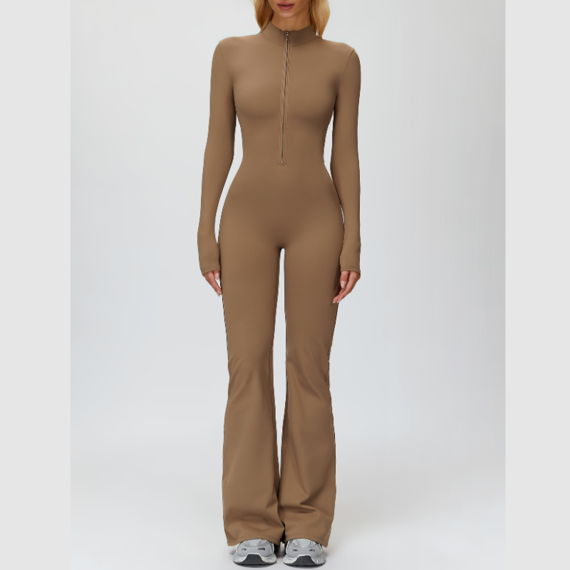 Stand-up collar+half-zip sports jumpsuit