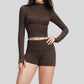 Yoga-inspired slim-fit long-sleeved top + tight-fitting shorts 2-piece set
