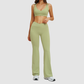 Wholesale Solid Color Halter Neck Sports Bra + High-Waisted Flare Pants
