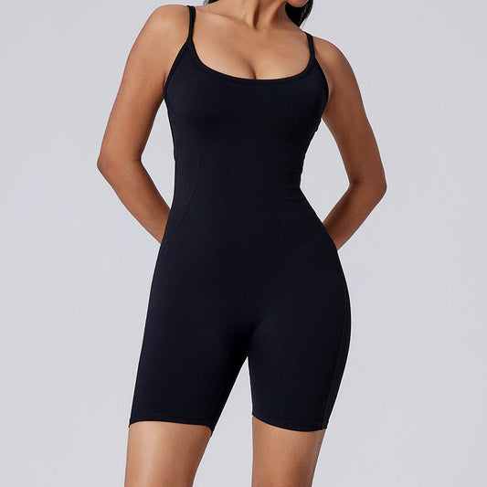 Hollow out tight fitting sports jumpsuit