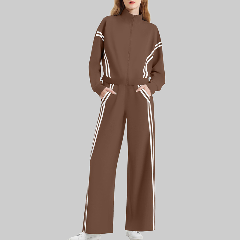 Wholesale Women's Side Stripe Long Sleeve Sweatshirt & Jogger Pants Set