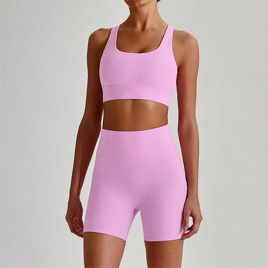 Wholesale Women's Quick-Dry Naked Feel Vest+Fitted Biker Shorts Yoga Set