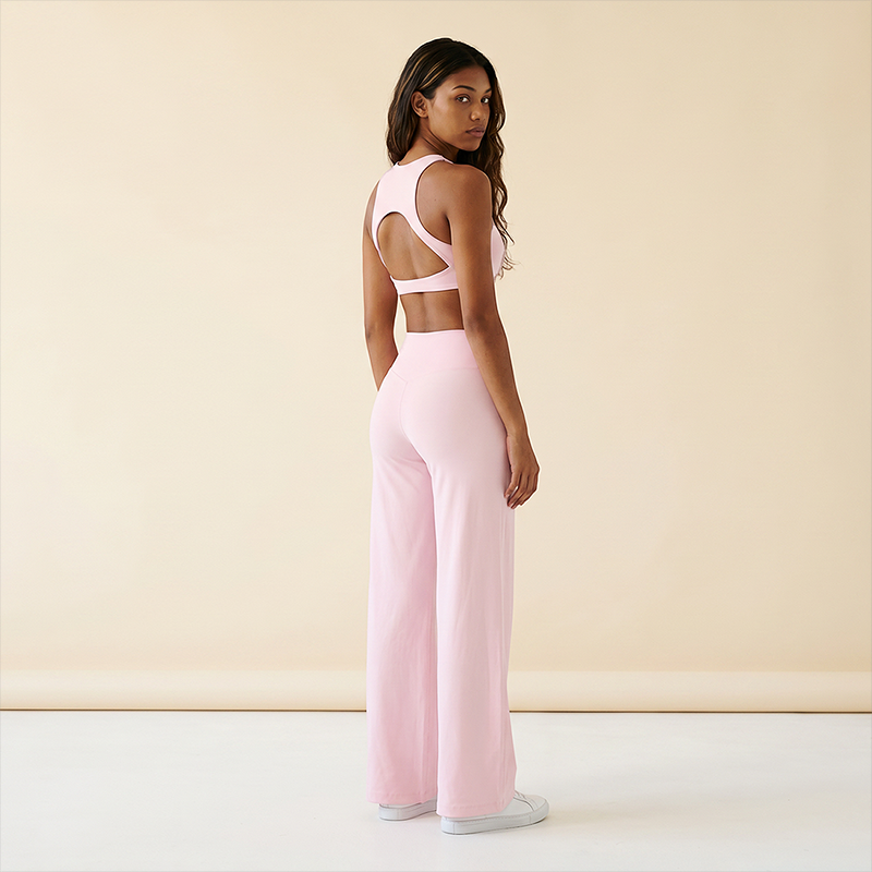 Wholesale Women's Brushed Fabric Sports Bra and Wide-Leg Pants Set