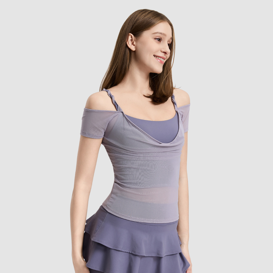 Wholesale Women's Mesh Off-Shoulder Short-Sleeve Sports Top