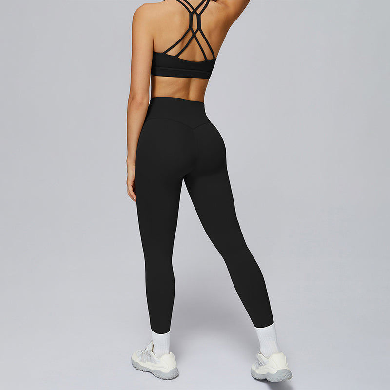Cross-back sports bra+Hip-lifting leggings 2-PIECE SET
