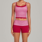Wholesale Women's Retro Print Double-Strap Yoga Vest+High-waist Shorts Two-Piece Set
