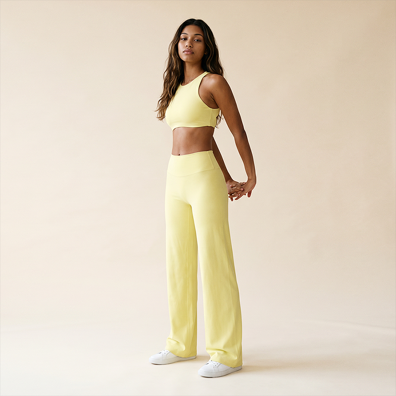 Wholesale Women's Brushed Fabric Sports Bra and Wide-Leg Pants Set