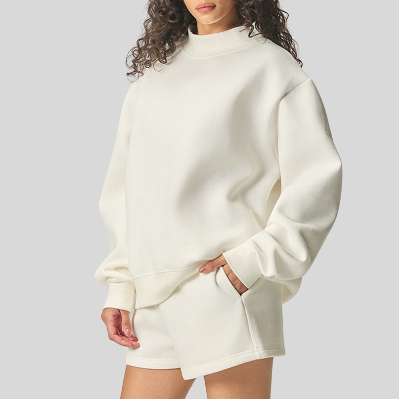 Semi-High Neck Top + Drawstring Shorts 2-piece set