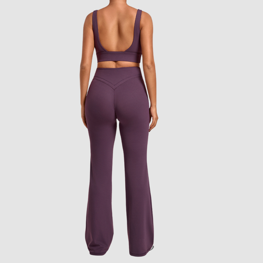 Wholesale Women's Naked-Feel Sports Bra + Flare Pants Set – Moisture-Wicking Yoga Fitness Activewear