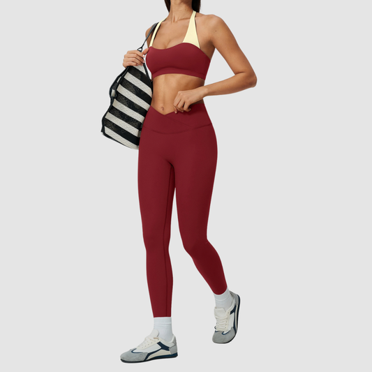 Wholesale Women's Color-Block Sports Bra & Leggings Two-Piece Set