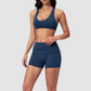 Wholesale Cross Trap Sports Bra + Fold-Up Waistband Shorts 2-Piece Set