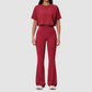 Wholesale round neck short sleeved top+flared pants 2-piece set