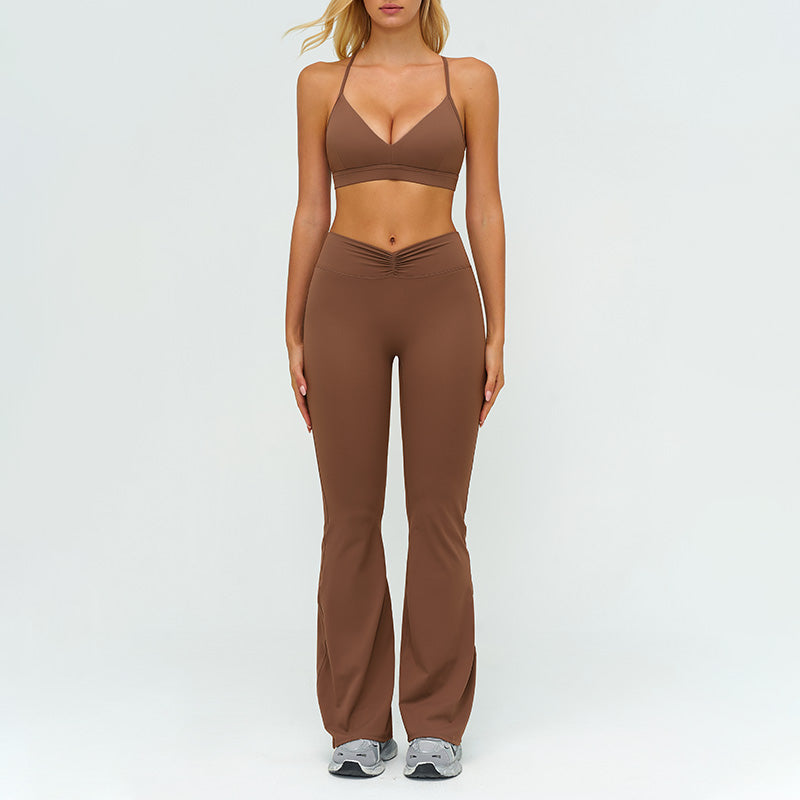 Removable bra pads + High-waisted flared pants 2-piece set