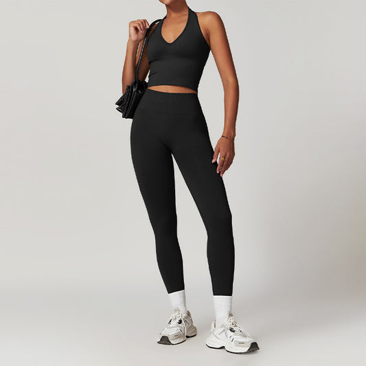 Wholesale Seamless Halterneck Threaded Yoga Bra | Wonderxfans bulk activewear