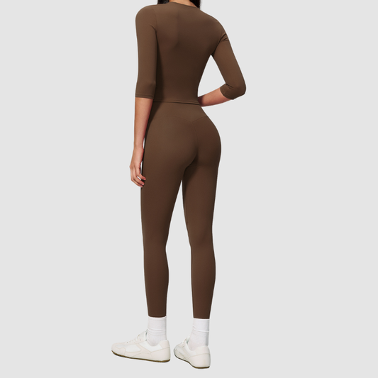 Wholesale Women's 3/4 Sleeve Crop Top & Full-Length Leggings Set – Seamless Yoga Activewear