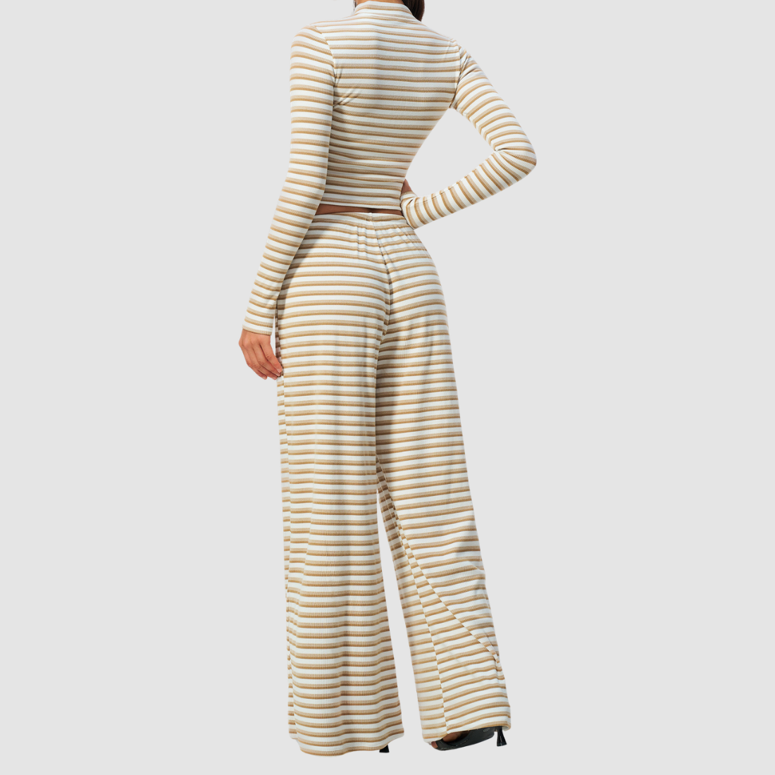 Wholesale Women's Stripe Yoga Bra & Wide-Leg Pants & Jacket 3-Piece Set