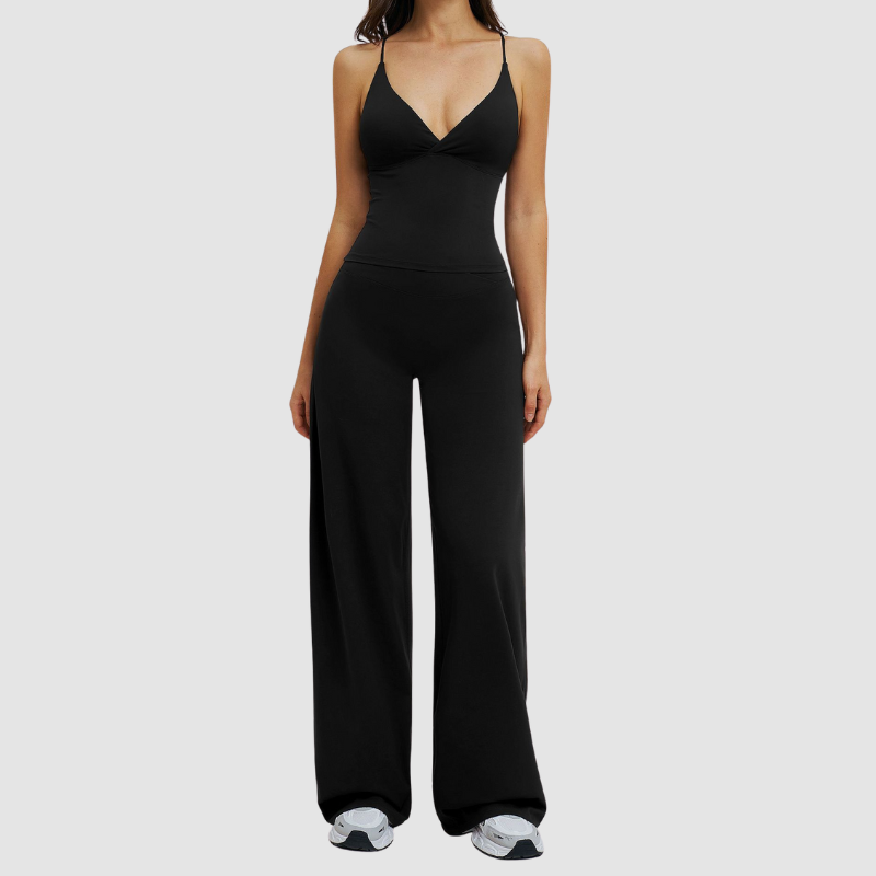 Wholesale thin-strap sports tank top + straight-leg wide-leg pants 2-piece set