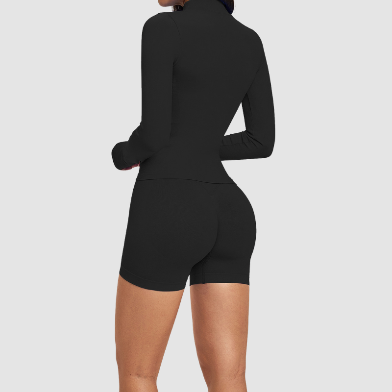 Wholesale cross shoulder strap bra+shorts+jacket 3-piece | Wonderxfans bulk activewear