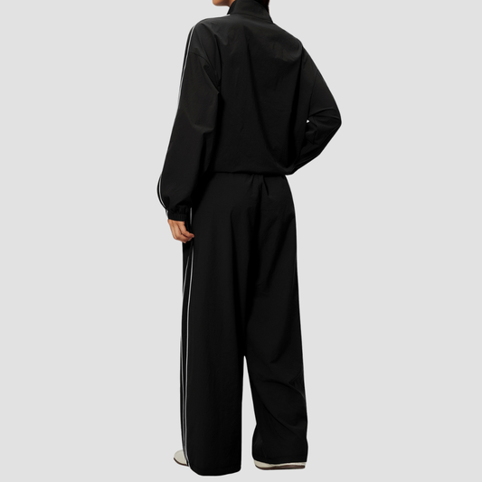 Wholesale Women's Stand-Collar Zip Jacket and Wide-Leg Long Pants Set