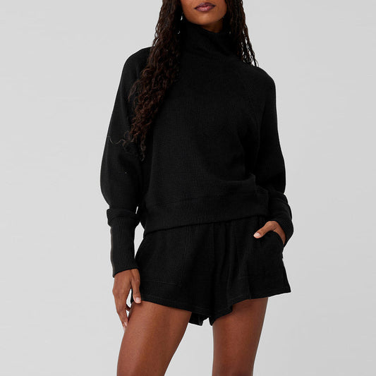 Wholesale Waffle-knit Loose High-neck Casual Top | Wonderxfans bulk activewear