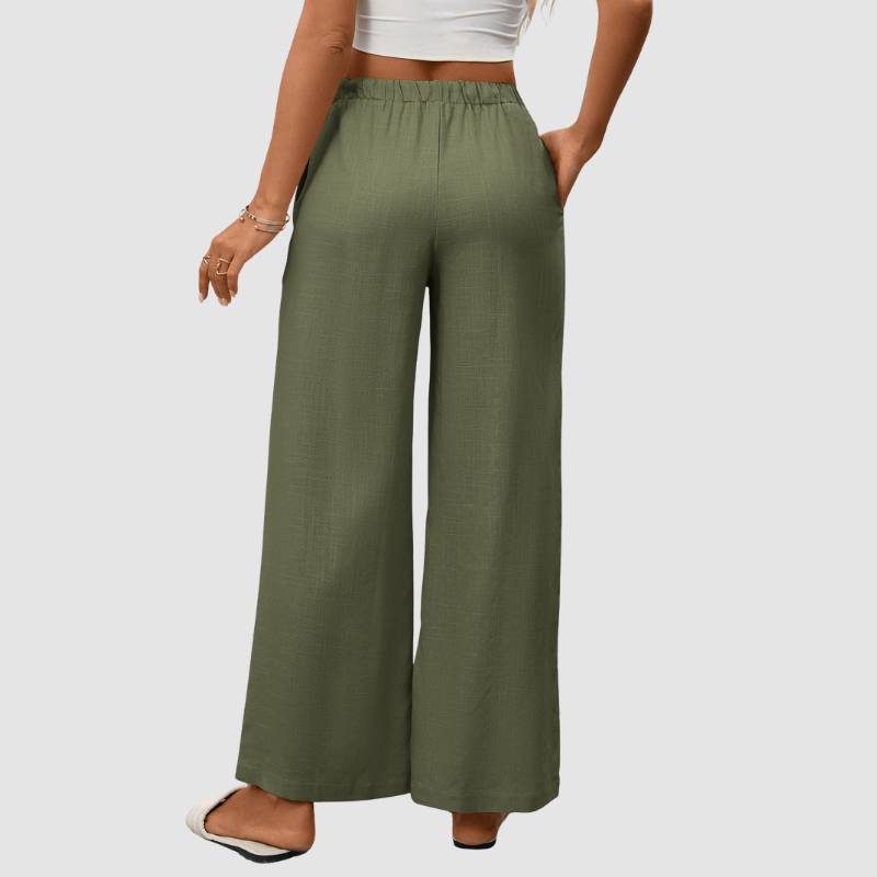 Wholesale solid color high-waisted cotton and linen wide-leg pants