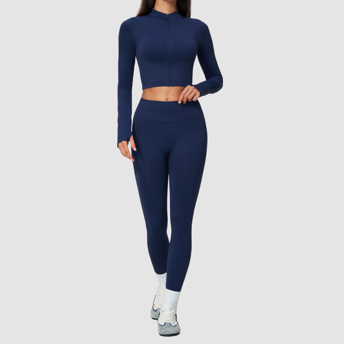 Wholesale Women's Cropped Stand-Collar Jacket & Leggings Yoga Set