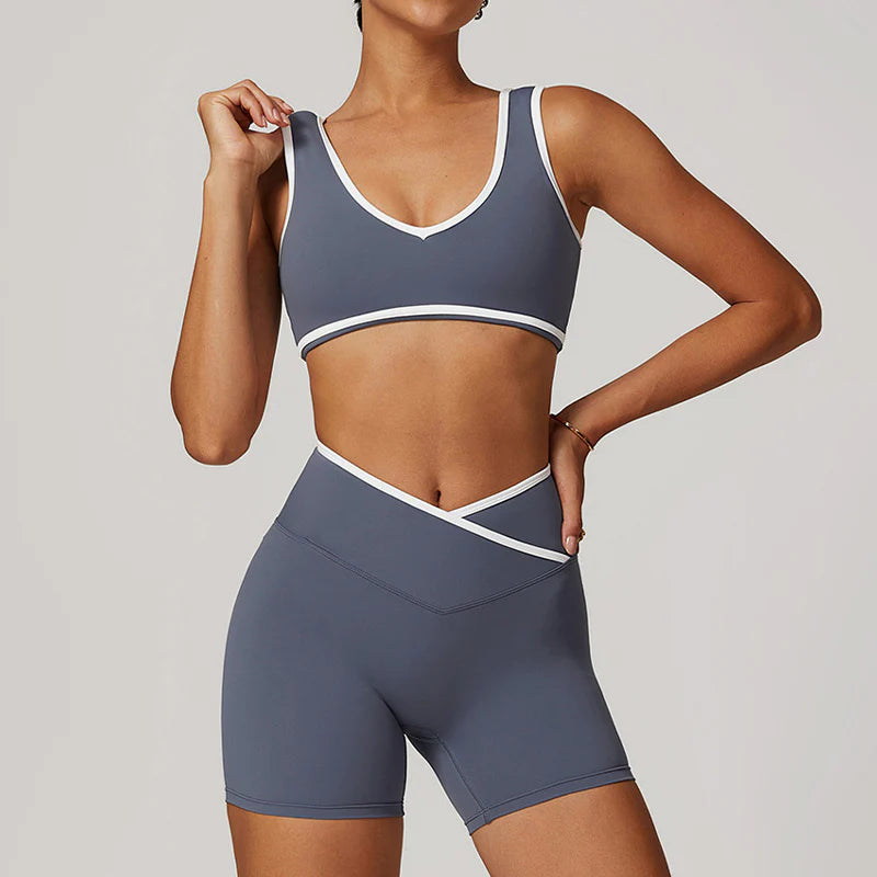 Brajes deportivos de color contrastantes + set de 2 piezas de cintura alta