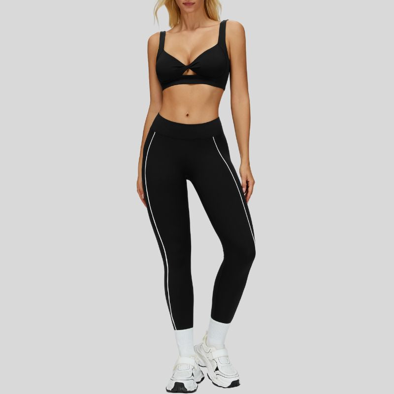Beautiful Backless Sports Bra+High-waisted contrasting color leggings 2-piece set