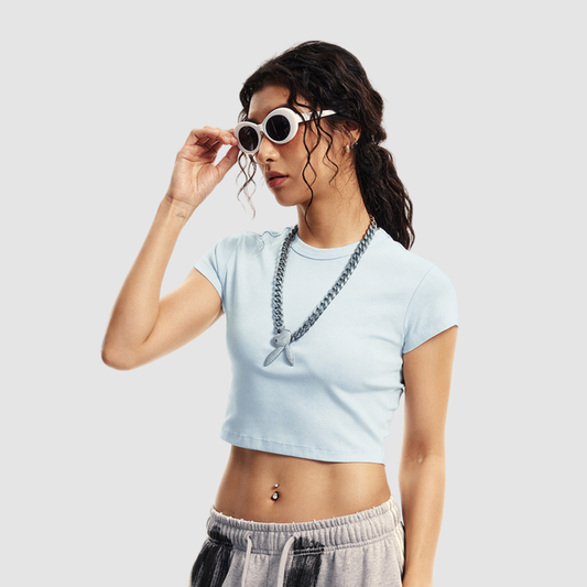 Wholesale Cropped Cotton-Spandex Tee – Vintage Streetwear Short Sleeve