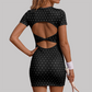 Wholesale Women's Retro Polka Dot Tennis Dress – Open-Back Slim Fit Athletic Skirt w/ Chest Pad