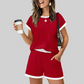 Wholesale Color-Block Drop-Shoulder T-Shirt & Shorts Set – 2-Piece Casual Sports Matching Set