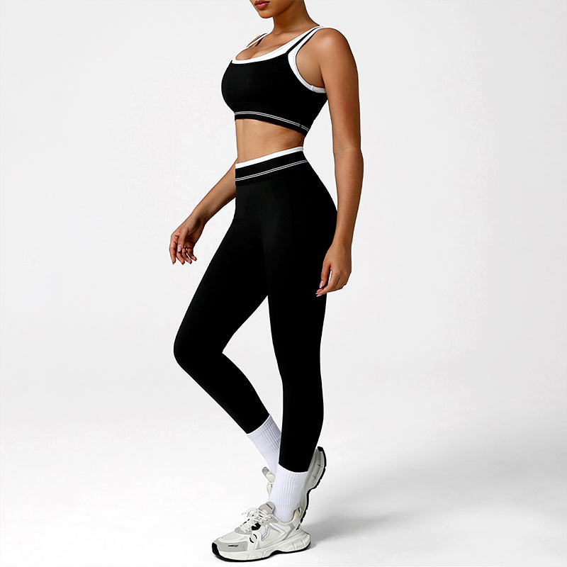 Wholesale faux two-piece sports bra + leggings