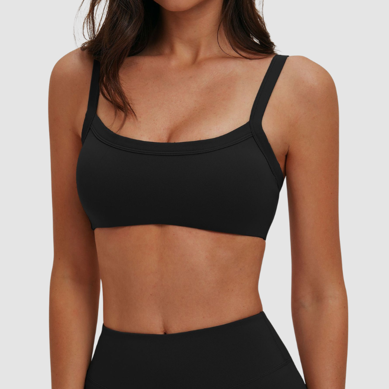 Wholesale Brushed Double-Strap Sports Bra – Open-Back Seam-Detail Yoga Bra with Chest Pad