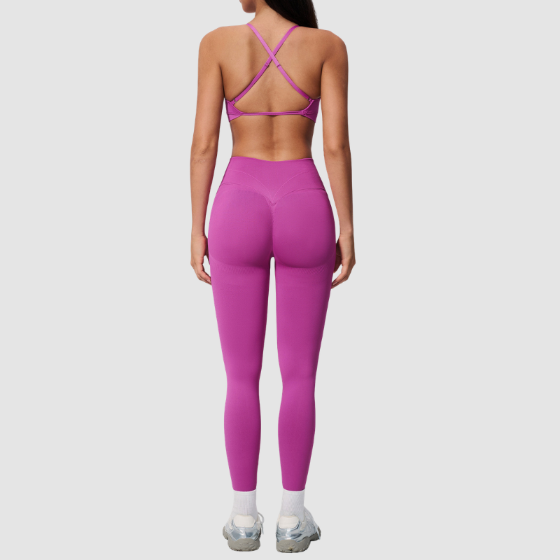 Wholesale Women's Cross-Back Seamless Yoga Set – Tummy Control High-Waist Sports Bra & Leggings