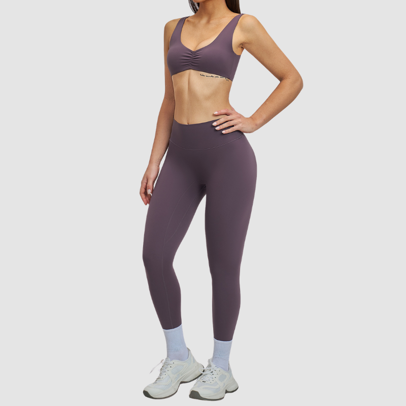 Wholesale Women's Brushed Halter Neck Backless Sports Bra + High-Waist Leggings Set – Yoga Fitness Activewear