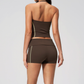 Wholesale Women's Halter V-Neck Color-Block Yoga Set – Slim-Fit Sports Bra & Shorts