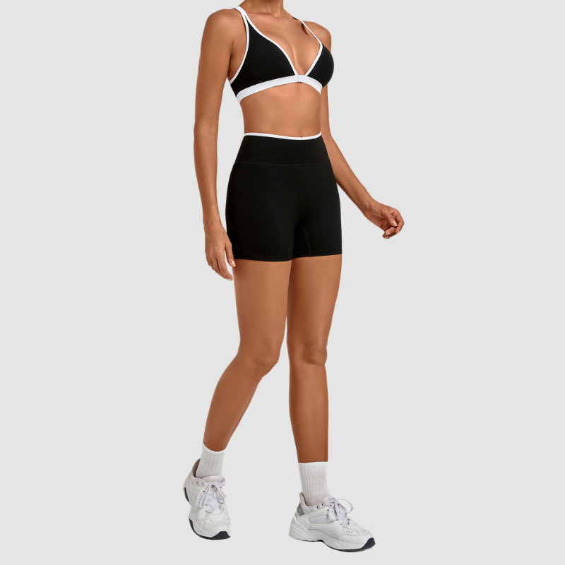 Wholesale Colorblock Detachable Hem Yoga Set Sports Bra & Short – Quick-Dry Activewear