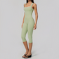 Wholesale Women's Bare-Feel Square Neck Yoga Jumpsuit with Chest Pad & Capri Shorts