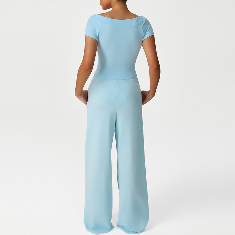 Cropped T-Shirt + Loose Sports Pants 2-Piece Set