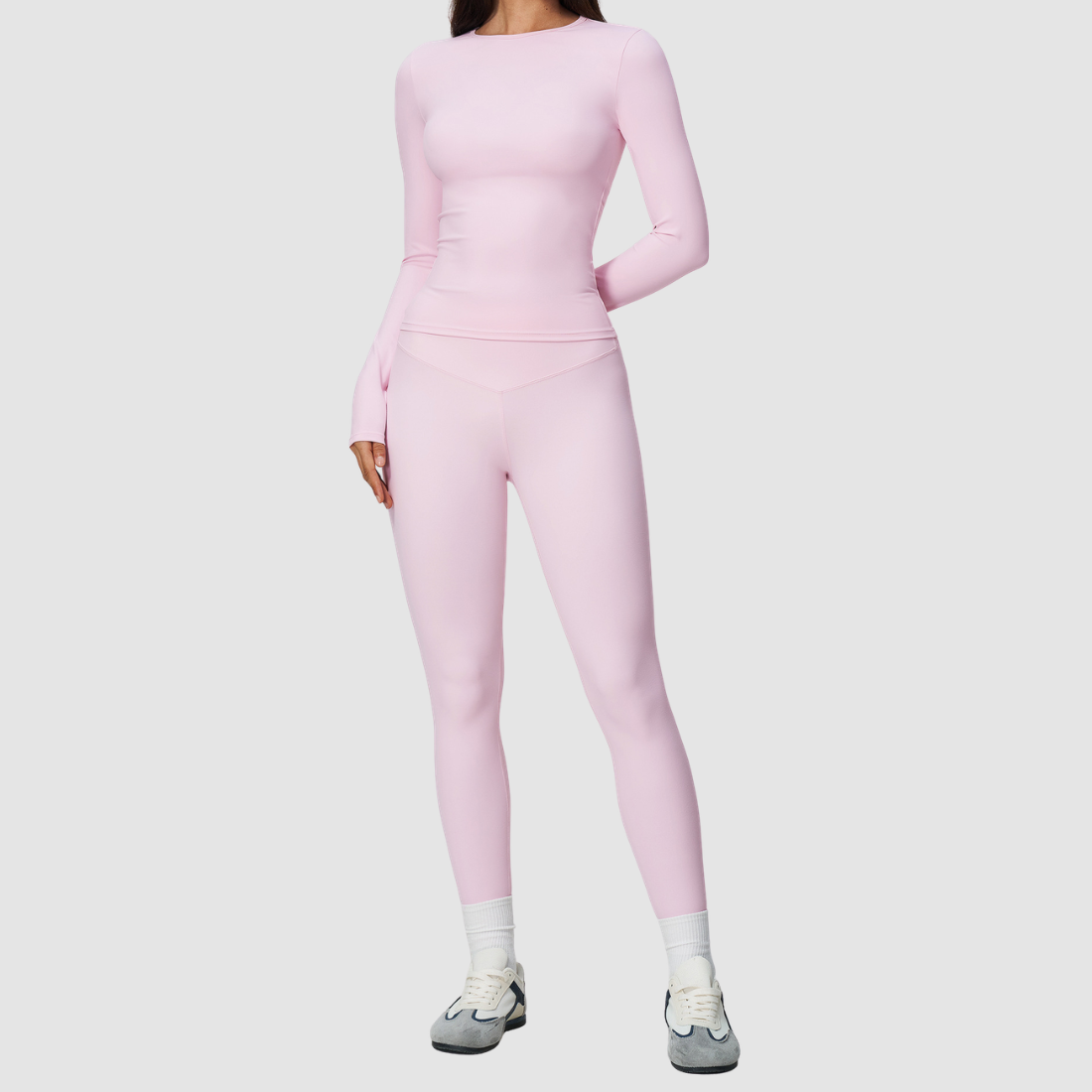 Wholesale Women's Nylon Spandex Activewear Set – Long Sleeve Tops & Leggings