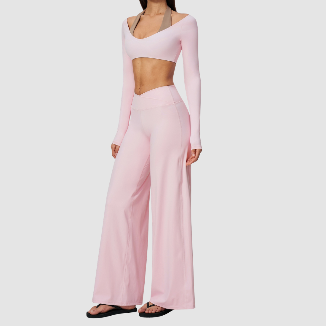 Wholesale Women's Long-Sleeve Top+Wide-Leg Fitness Pants Yoga Set
