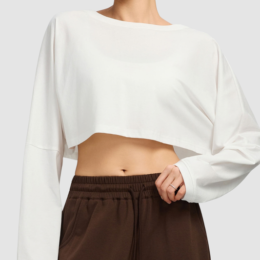 Wholesale Women's Loose Cropped Long-Sleeve Fitness T-Shirt