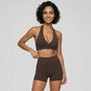 Deep V halter neck bra + high waisted shorts 2-piece set